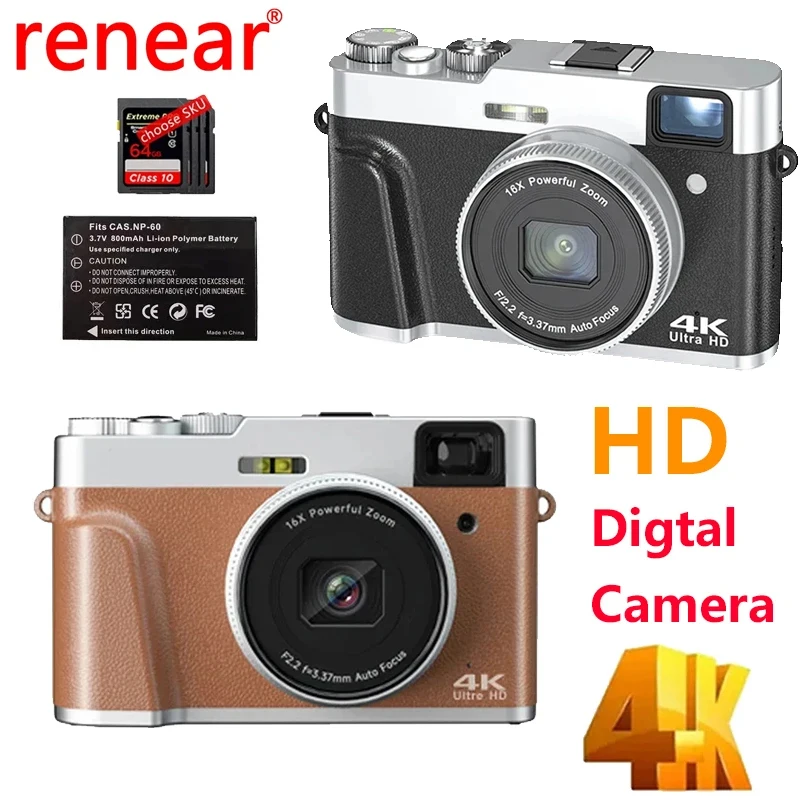 

4K HD Digital Camera Auto Focus 48MP Vlogging Shooting Viewfinder Electronic Anti-Shake Micro-Single SLR Camera with Flash &Dial