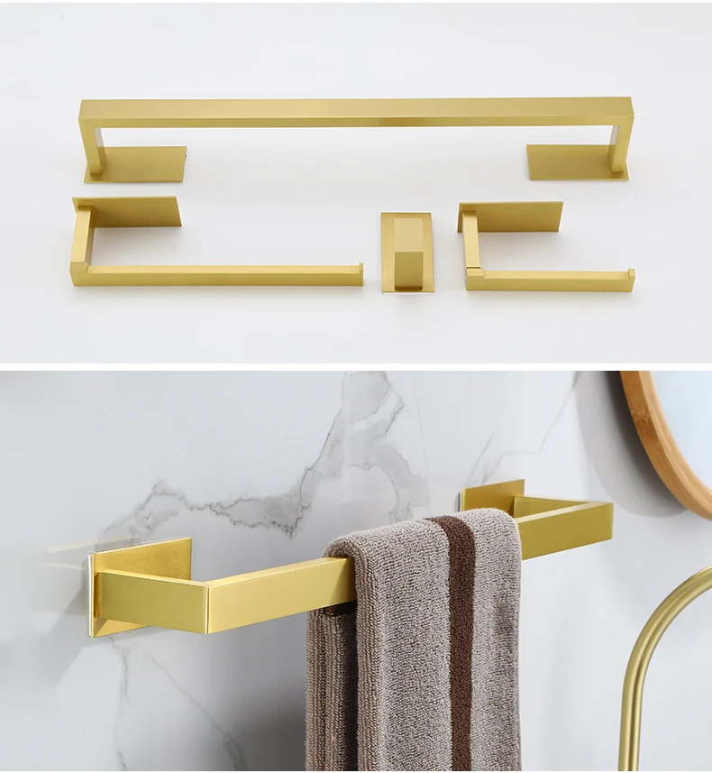 Description Picture 3 of itemPunched Brushed Gold Towel Rail Paper,Holder and Hook Stainless Steel Bathroom Accessories Black Towel Hanger Bath Hardware Set