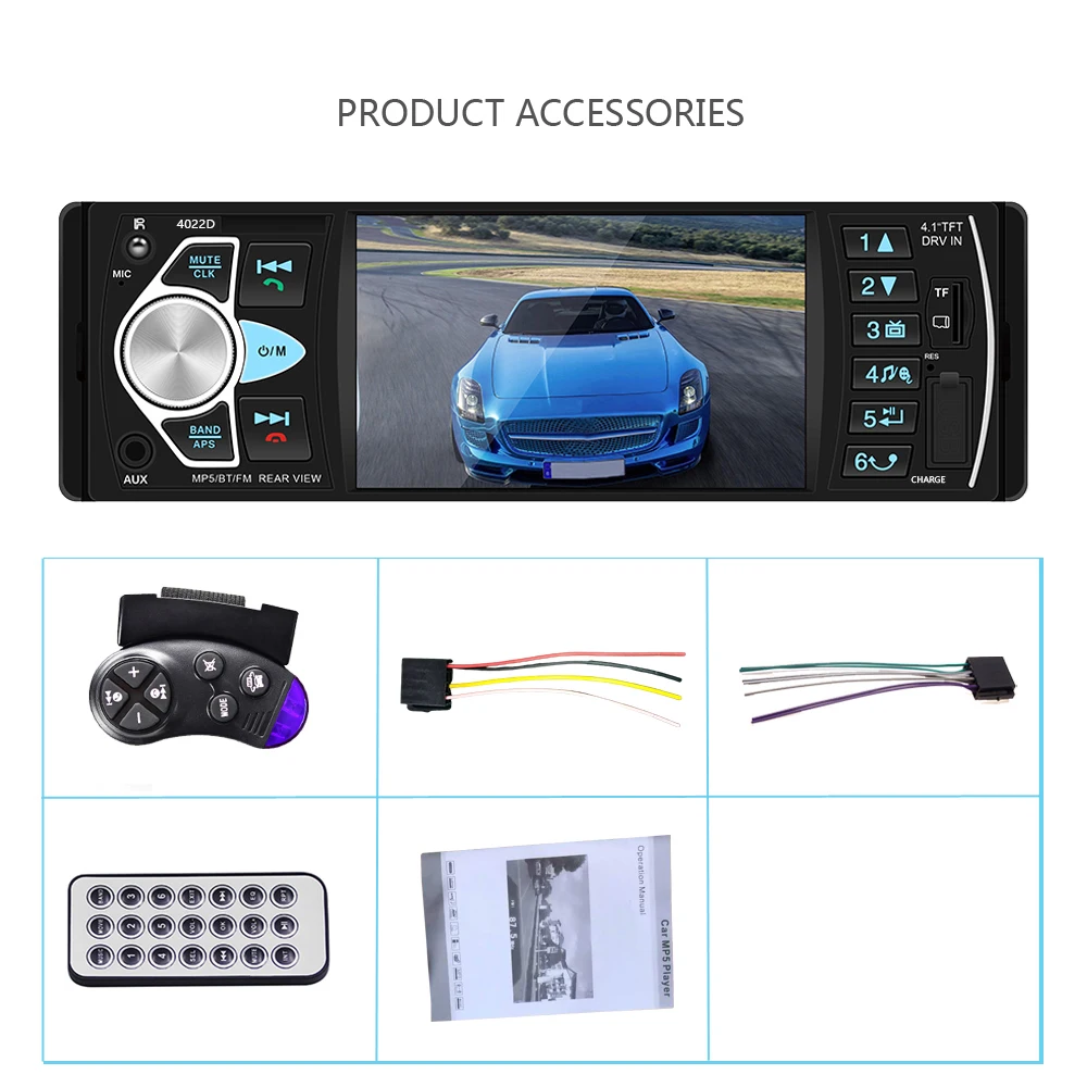 Hikity Car Radio 1 Din 4.1 Inch 4022D FM Audio Stereo Player Bluetooth  Autoradio Support Rearview Camera Steering Wheel Contral