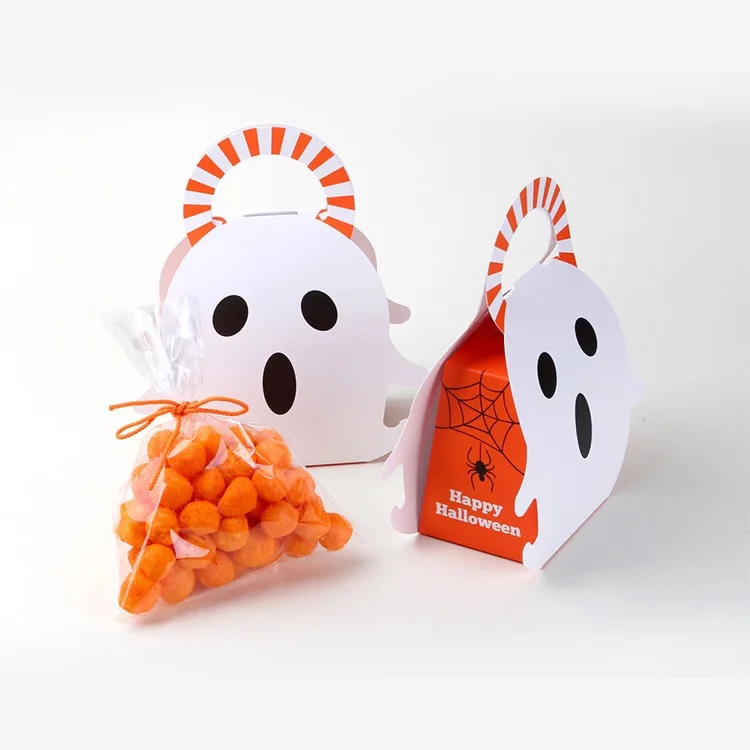 50Pcs Creative Halloween Ghost Handbag Candy Boxes Chocolate Cookie Gift Box Festive Party Favors Decoration Supplies