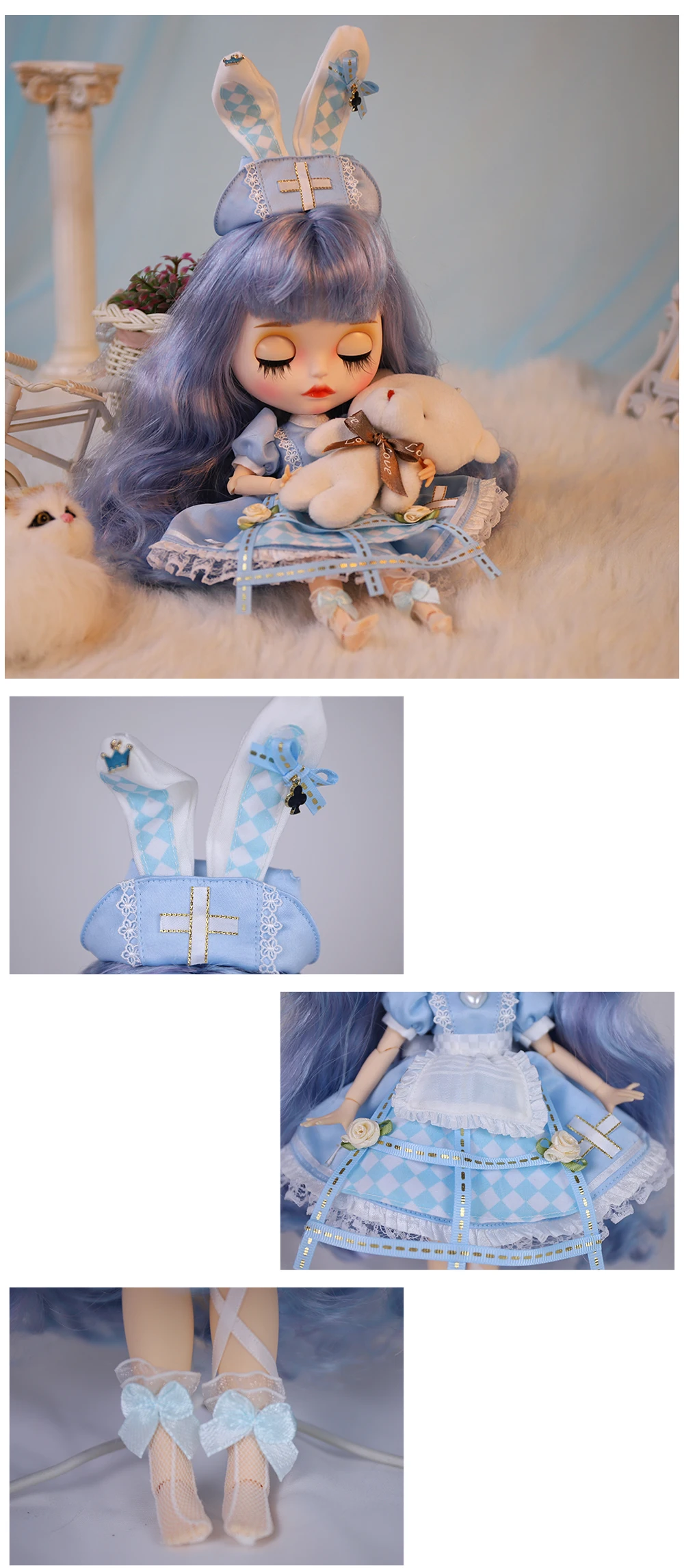 Neo Blythe Doll Fancy Nurse Dress with Bunny Hat 2