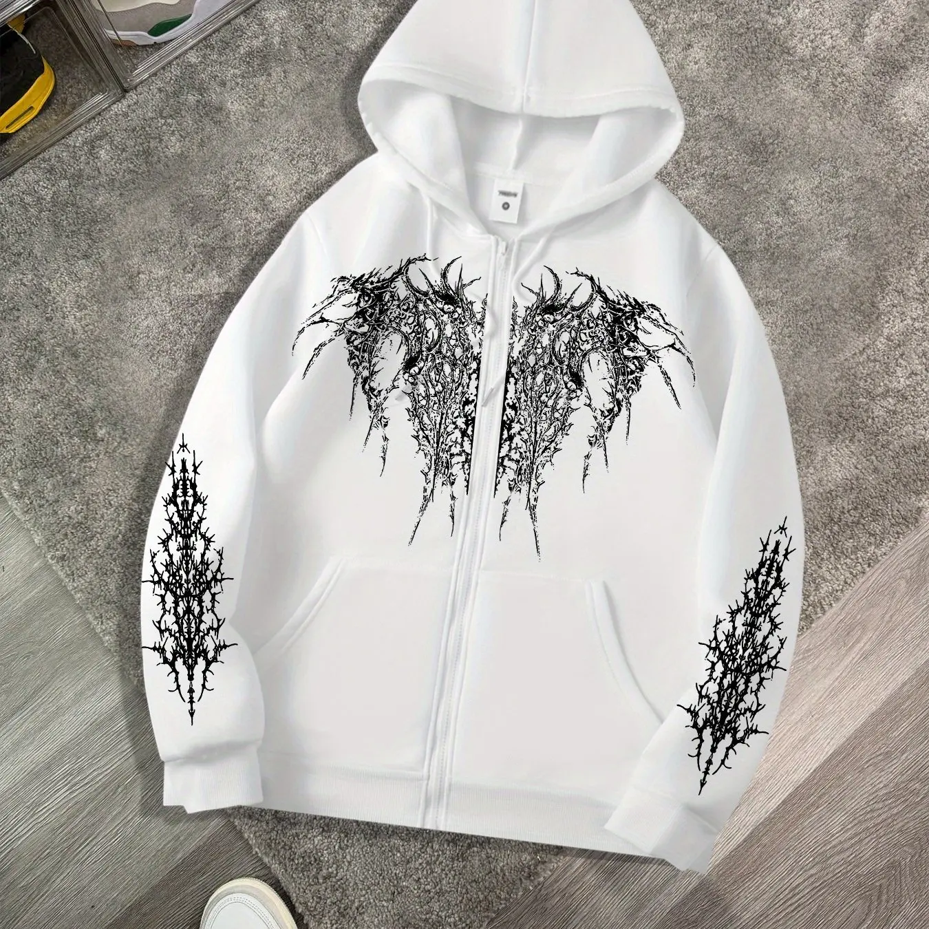 Mens Gothic Zip Hoodie S-4XL Y2K Grunge Streetwear Black Graphic Jacket