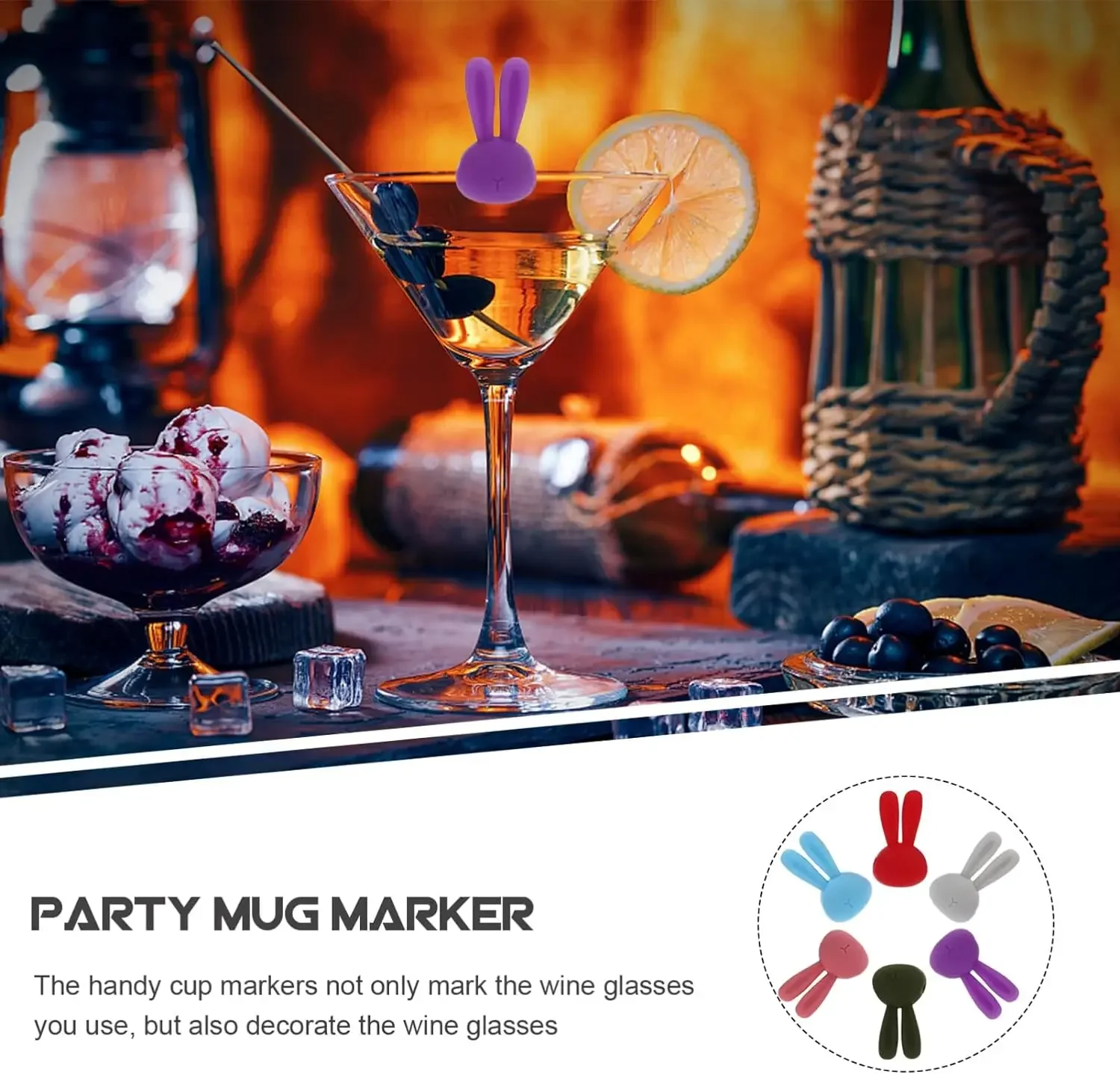 6pcs Drink Markers Rabbit Silicone Wine Charms Glass Marker Drink Cup Label for Bar Party Stem Glasses Tasting Events Decoration
