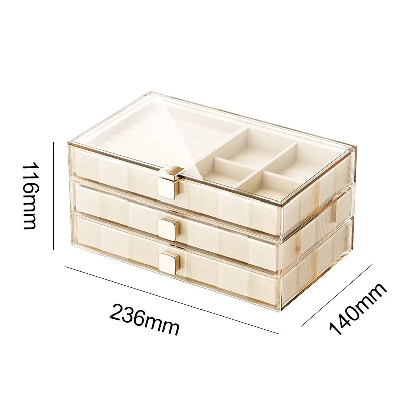 Transparent Jewelry Box Plastic Ring Necklace Bracelet Jewelry Boxes Organizer Velvet Drawer Earrings Display Separator Storage