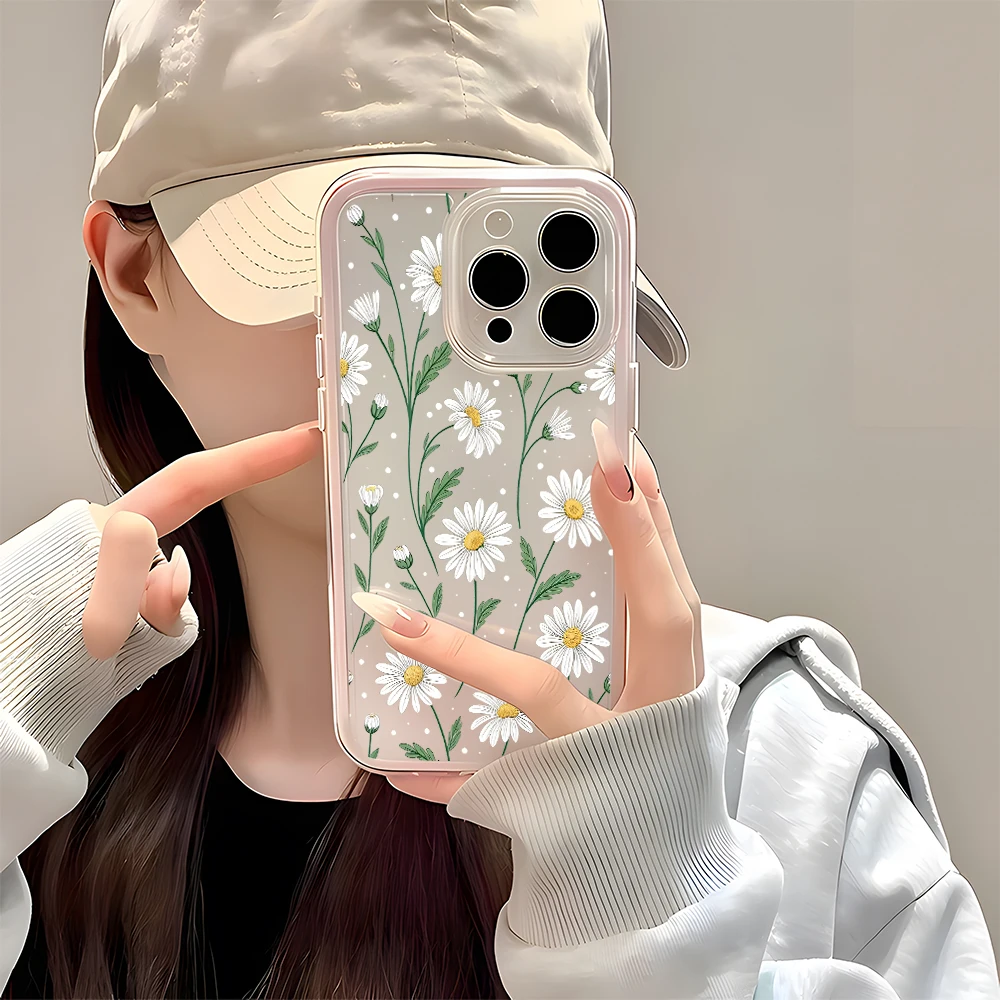 Fresh Daisy Floral Pattern Clear Phone Case - Candy Color Soft Cover