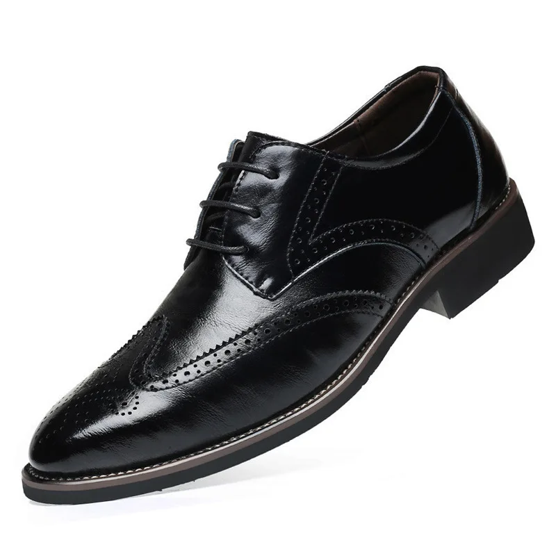 New Men Oxford Genuine Leather Dress Shoes Brogue Lace Up Flats Male Casual Shoes Black Brown Size 38-48