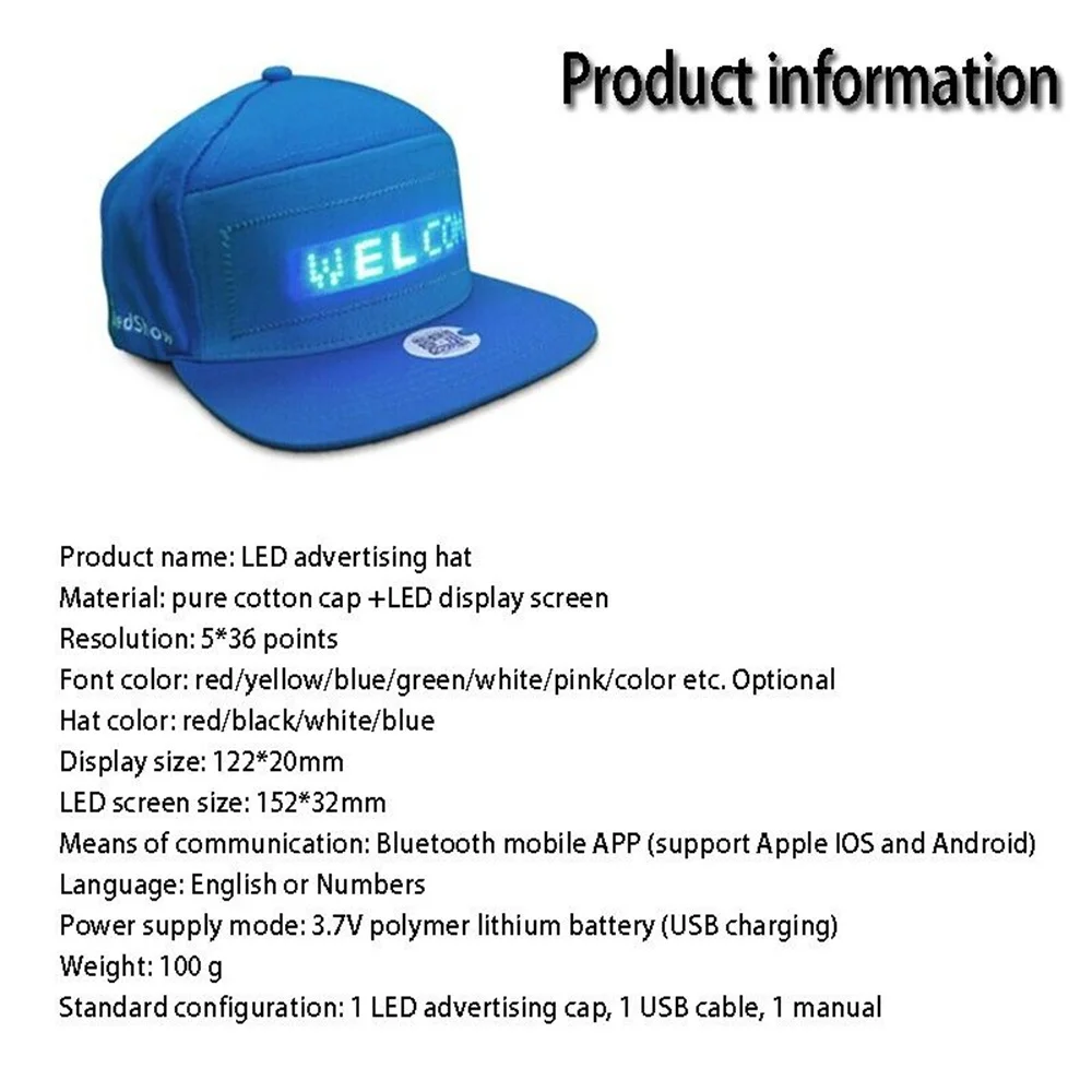 Unisex Baseball Cap USB Rechargeable Bluetooth APP Programmable LED Scrolling Message Display Board Hip Hop Street Snapback Hat baseball cap baseball caps baseball hats