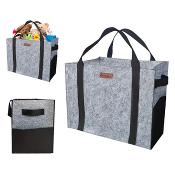 Grocery Bag Felt Tote Shopping Bag Large Reusable Tool Storage Bag Collapsible Utility Tote Handbag for Picnic Beach Pool Travel 5