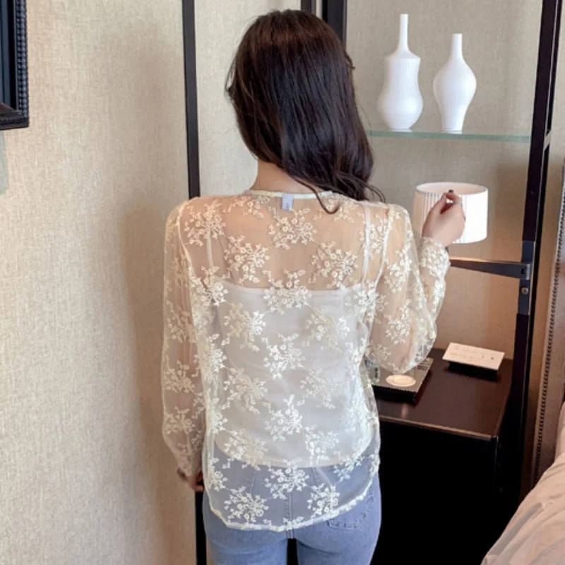 Autumn Lace Blouse Long Sleeve Elegant Tops