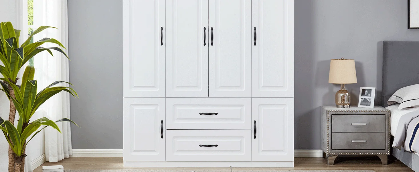 Description Picture 5 of item4 Door Armoire Wardrobe Closet Cabinet 2 Drawers Wooden White Cabinet Closet with High Storage Capacity Closet Wardrobe