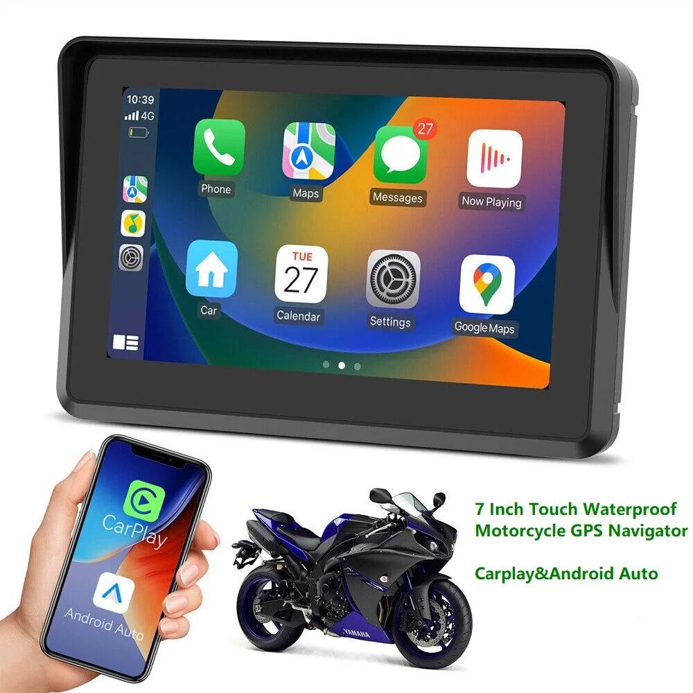 7 inch Motorcycle GPS Navigation Wireless CarPlay Android Auto Monitor IPX6 Waterproof