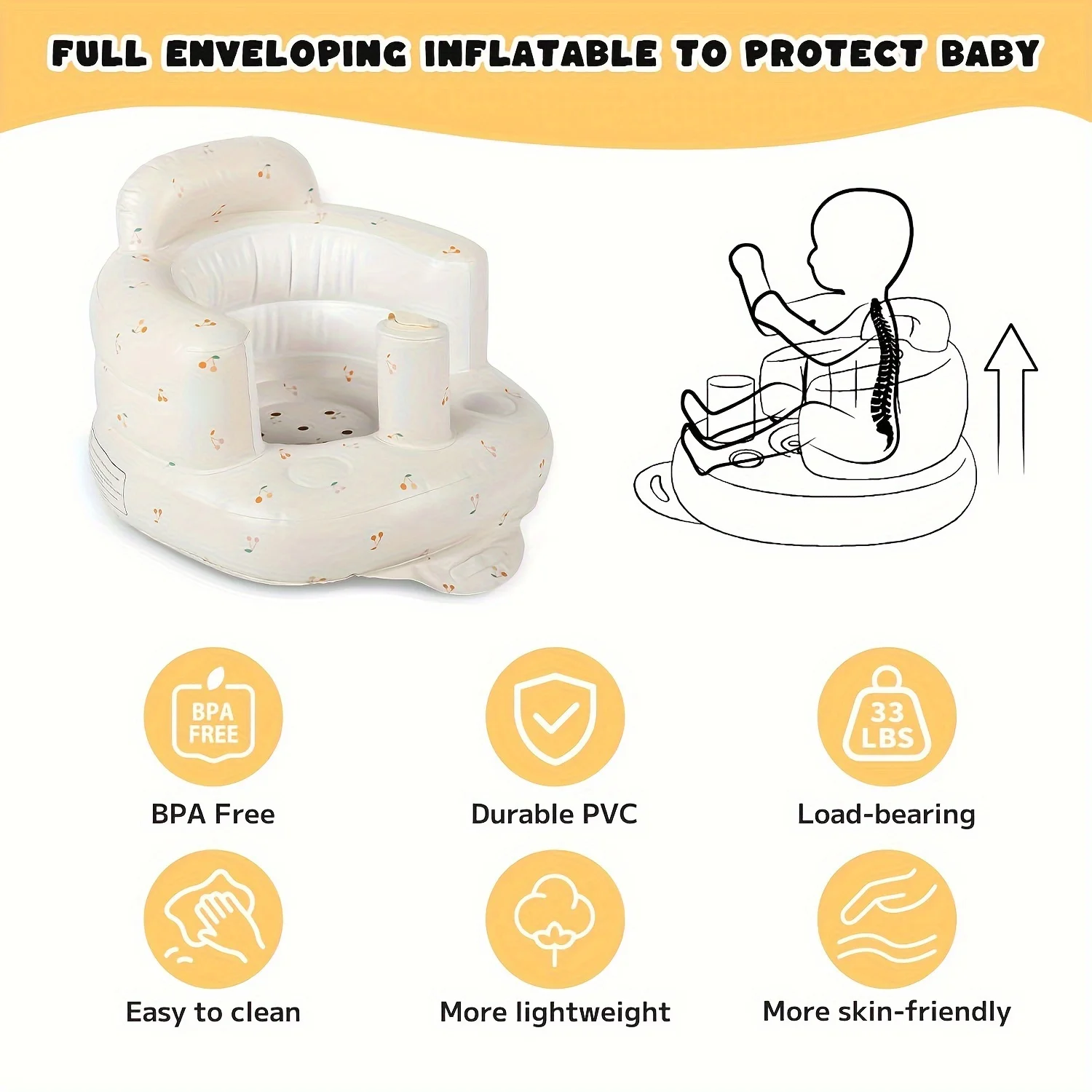 Inflatable Baby Seat, Sit-Stand Infant Floor Seat-Built-in Air Pump, Portable Infant Seat, Suitable for 3-36 Months