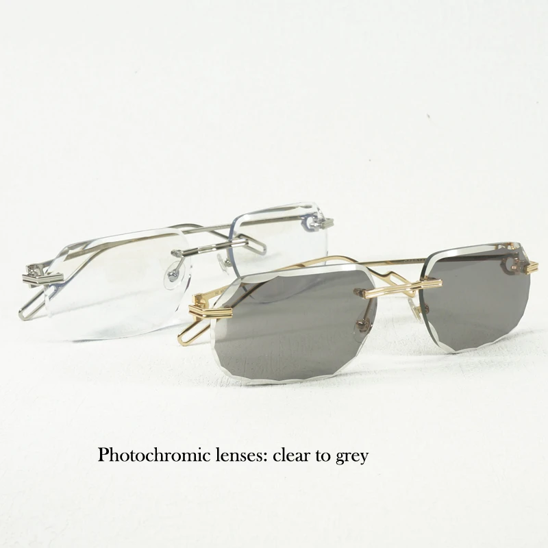 Gafas de sol Vintage sin montura para hombre, de lectura con corte de fotocromáticas, marco de Metal, con funda|De los hombres gafas de sol| - AliExpress