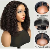 Perruques Bob bouclées crépues sans colle perruque de cheveux humains malaisiens 13x4 HD perruques frontales en dentelle porter et aller perruques Bob courtes bouclées profondes pour les femmes 3