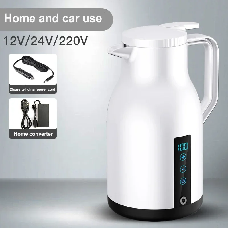 1000ml Led Digital Display 12v 24v Car Electric Kettle Household 220v Thermal Insulation Electric Kettle 304 Stainless Steel 5