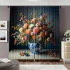 2pcs, 2D flat Window Curtains flowers and plants (3) Machine Washable Fabric,Without Electricity Festive Backdrops Applies to 2