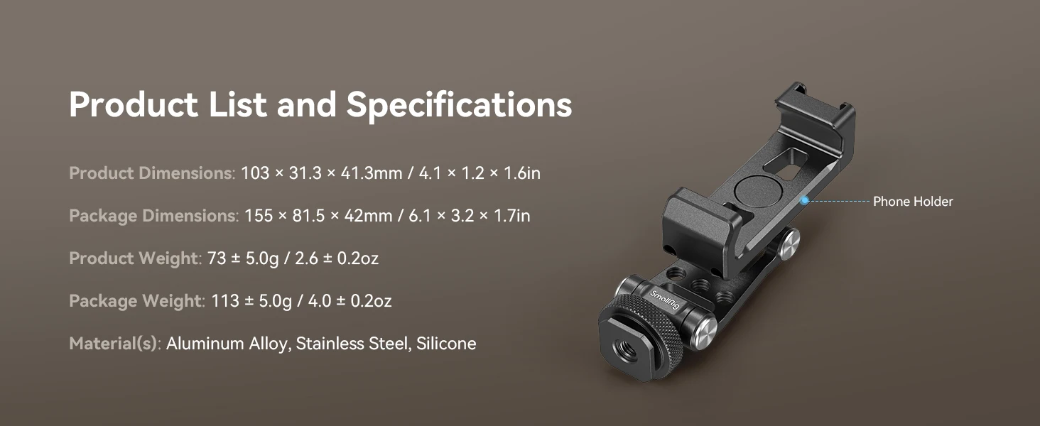 Metal Phone Support with Cold Shoe Mount Phone Support for DJI RS 3 /RS 3 Pro/ R