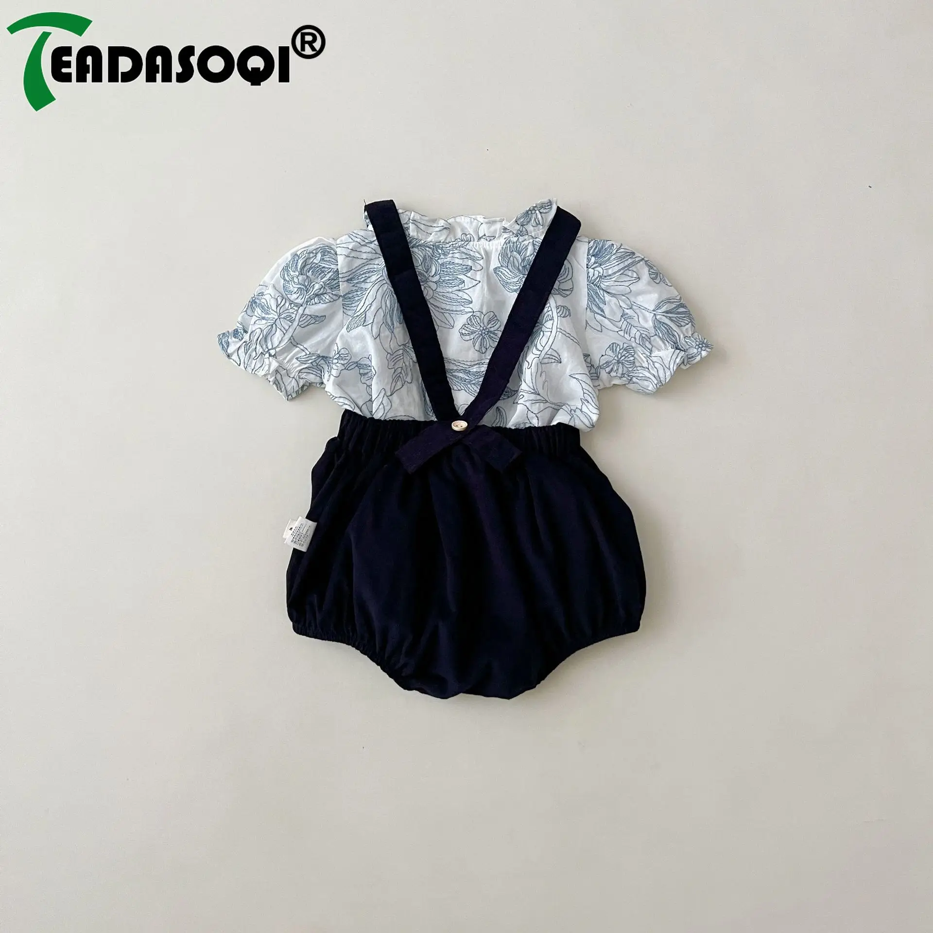 

Kids Infant Corduroy Overalls and Floral Lace Ruched Shirt for Baby Girls 0-3 Years - Cute Black Princess-Like Summer Outfit