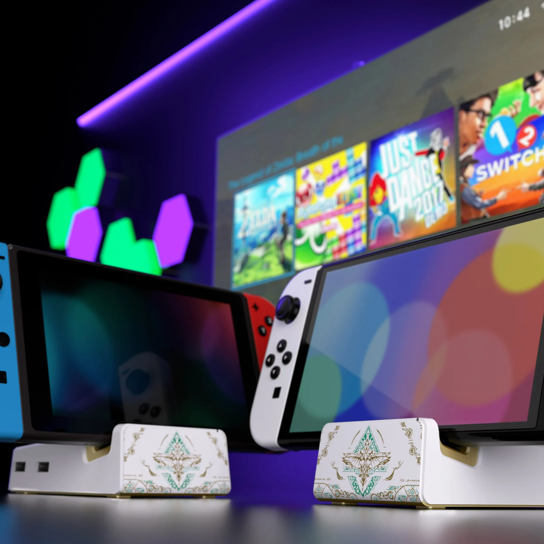 EXtremeRate-Kit de bricolaje AiryDocky que brilla en la oscuridad, cubierta de repuesto para Nintendo Switch Dock, Nintendo Switch OLED - Totem of Kingdom