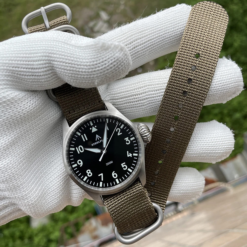 STEELFLIER 43mmパイロットミリタリー 腕時計200m防水 爆買 パイロットウォッチ ミリタリー 腕時計 メンズ 40代 50代