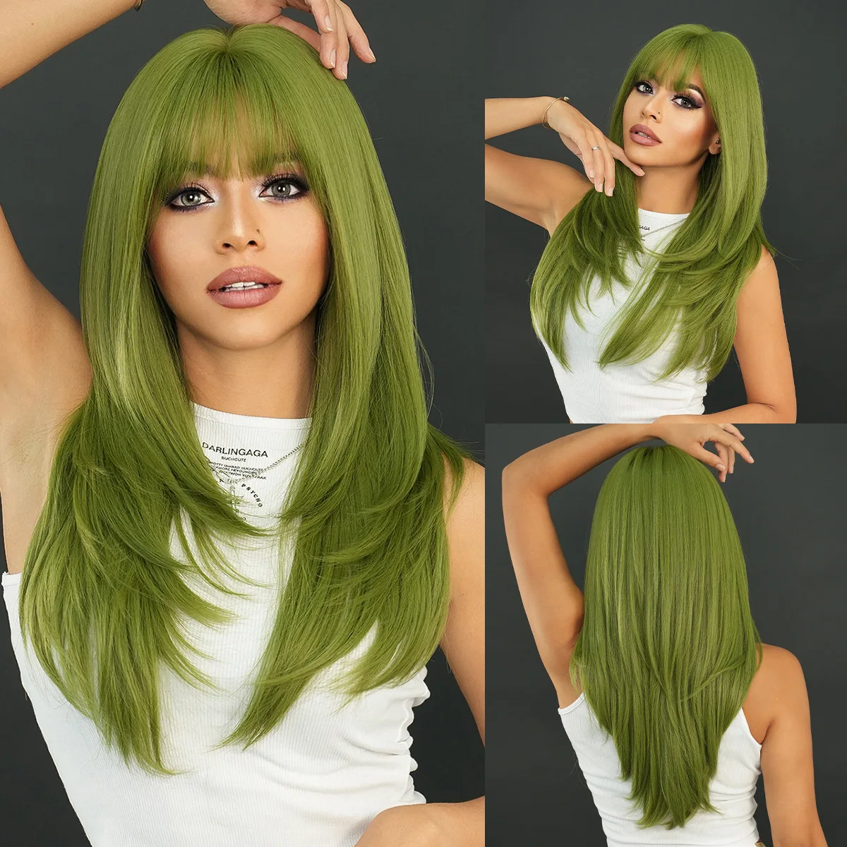 

St. Patrick's Day Party Vanilla Green Long Straight Ladies Wig High Grade Chemical Fiber Full Head Covering