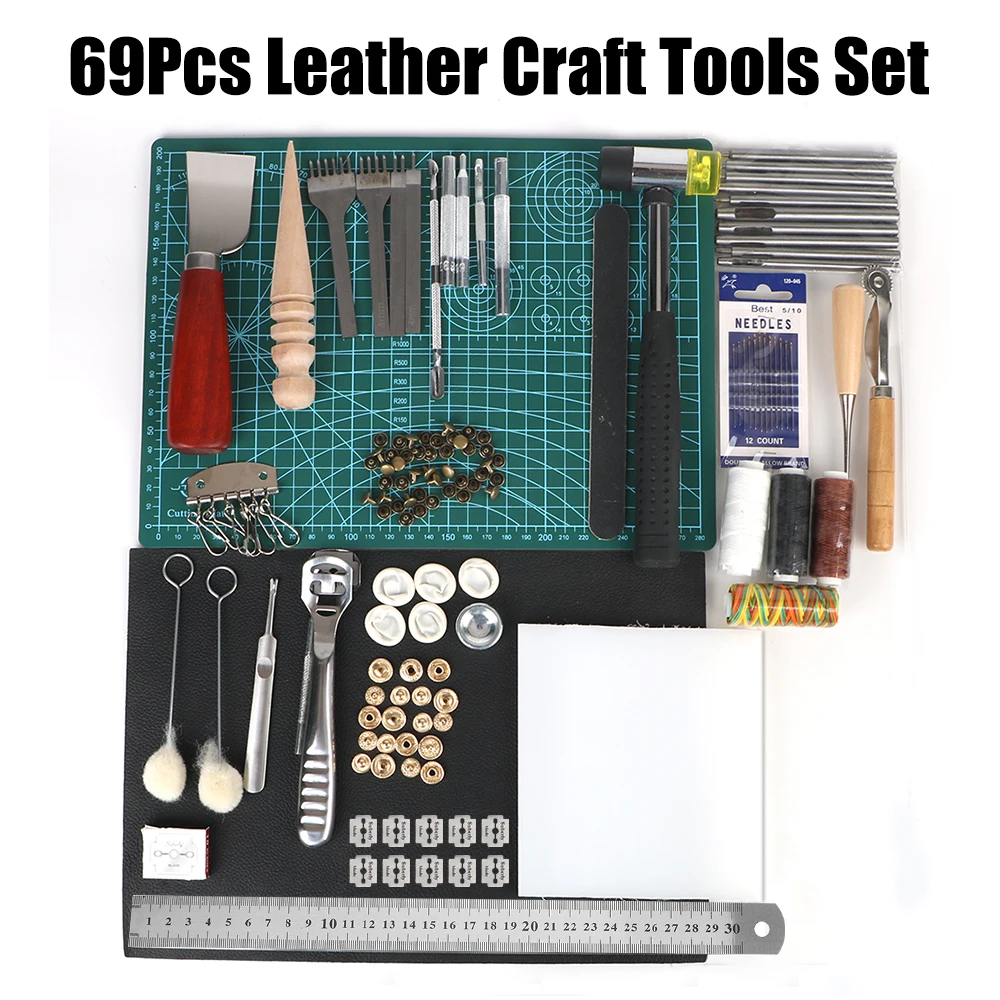 

69Pcs/Set Professional Leather Craft Tools Saddle Groover Kit Practical Carving Work Stitching Punch Hand Sewing DIY