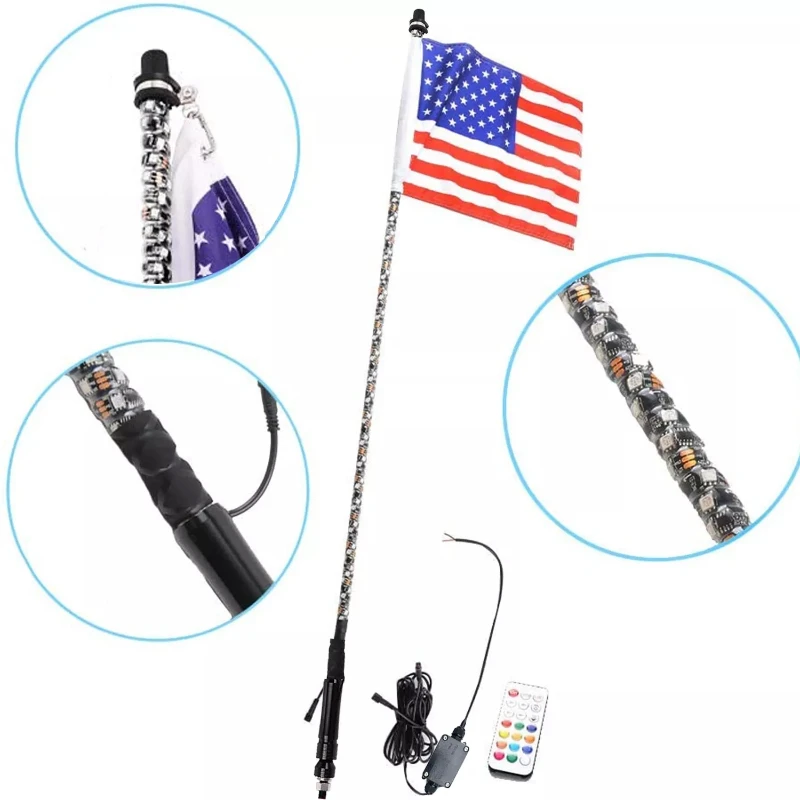 

Led Whip Lights 2ft 3ft 4ft 5ft 6ft RGB Color Whip Light changing car flagpole lights with Flag for offroad truck