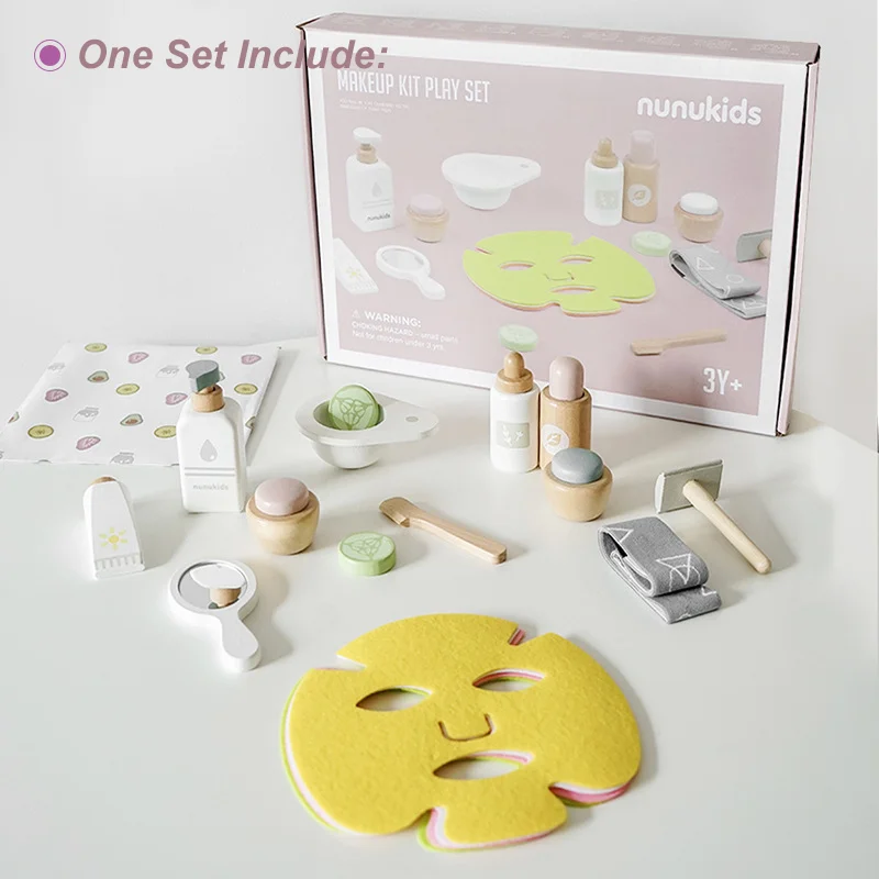 Wooden Pretend Play Children Facial Mask Makeup Set Imitation Beauty Fashion Toy Cosmetics Set Educational Toys for Girls Gift 6