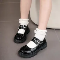 Girls Chunky Platform Mary Jane Shoes Children's Heart Buckle Strap Thick Heels Pumps Woman Black Patent Leather Lolita Shoes 1
