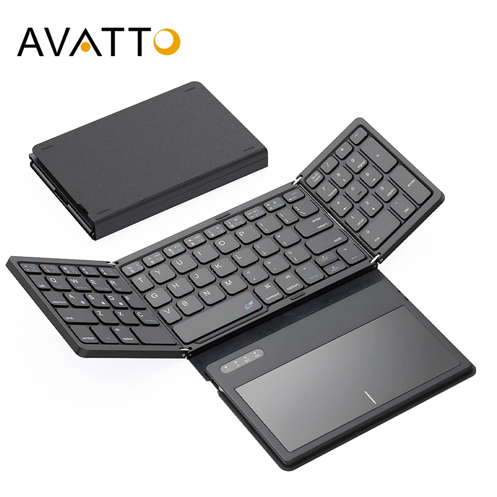 Avatto-teclado Bluetooth Portátil com Touchpad Dobrável para Windows Android Ios Tablet Ipad Telefone Portátil Quádruplo