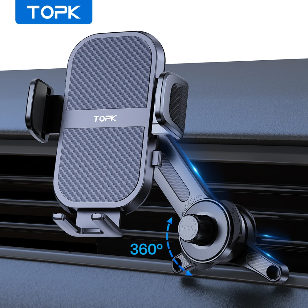 TOPK D46T Autotelefonhalterung für Lüftungsschlitze, 360° ° Drehbare Autotelefonhalterung mit Metallhaken und einfacher Installation für alle Smartphones