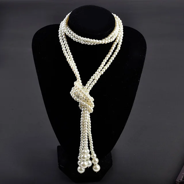 Collier de perles des années 1920, fausses perles, accessoires Gatsby, bijoux de Costume Vintage, crème, pour femmes 1