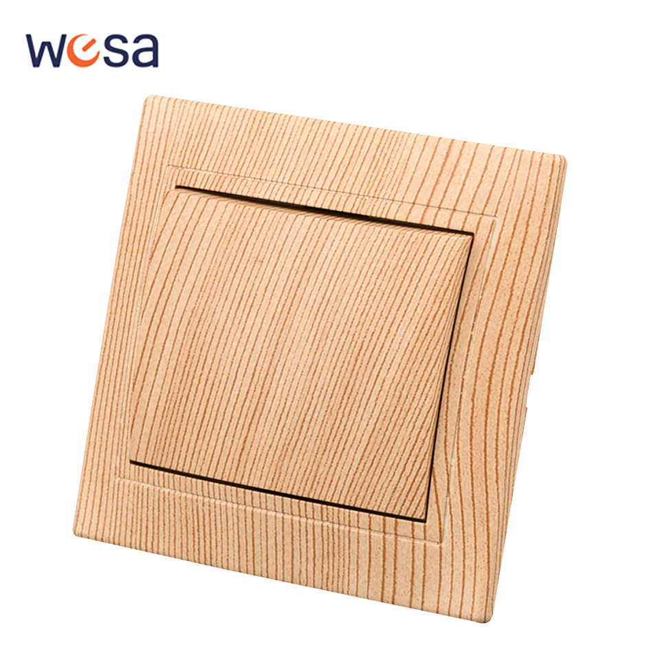 Wood AC 1 Gang 1 Way On/Off EU Standard Wall Rocker Switch Classic Spray Plastic Panel Button Light Switch Flame Retardant Panel