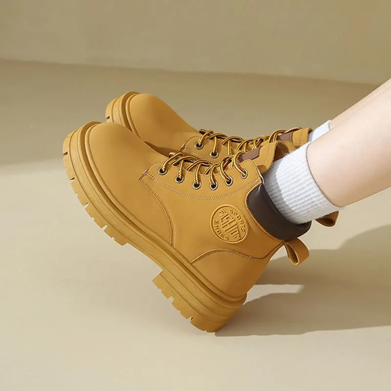 Women's  Boots 2025 New Autumn Winter Thi Bot Climbing Workwear ort Boots Briti Sle round Toe Rubber Sole