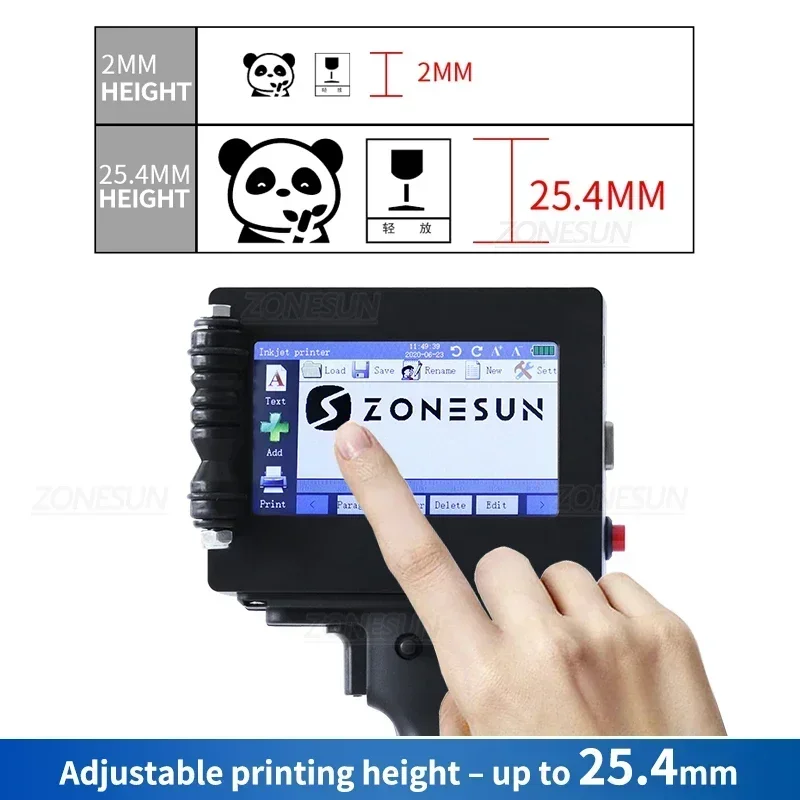 ZONESUN Handheld Inkjet Printer Portable ZS-HIP254 25.4mm QR Barcode Batch Expiry Date Serial Number Multilingual Digital