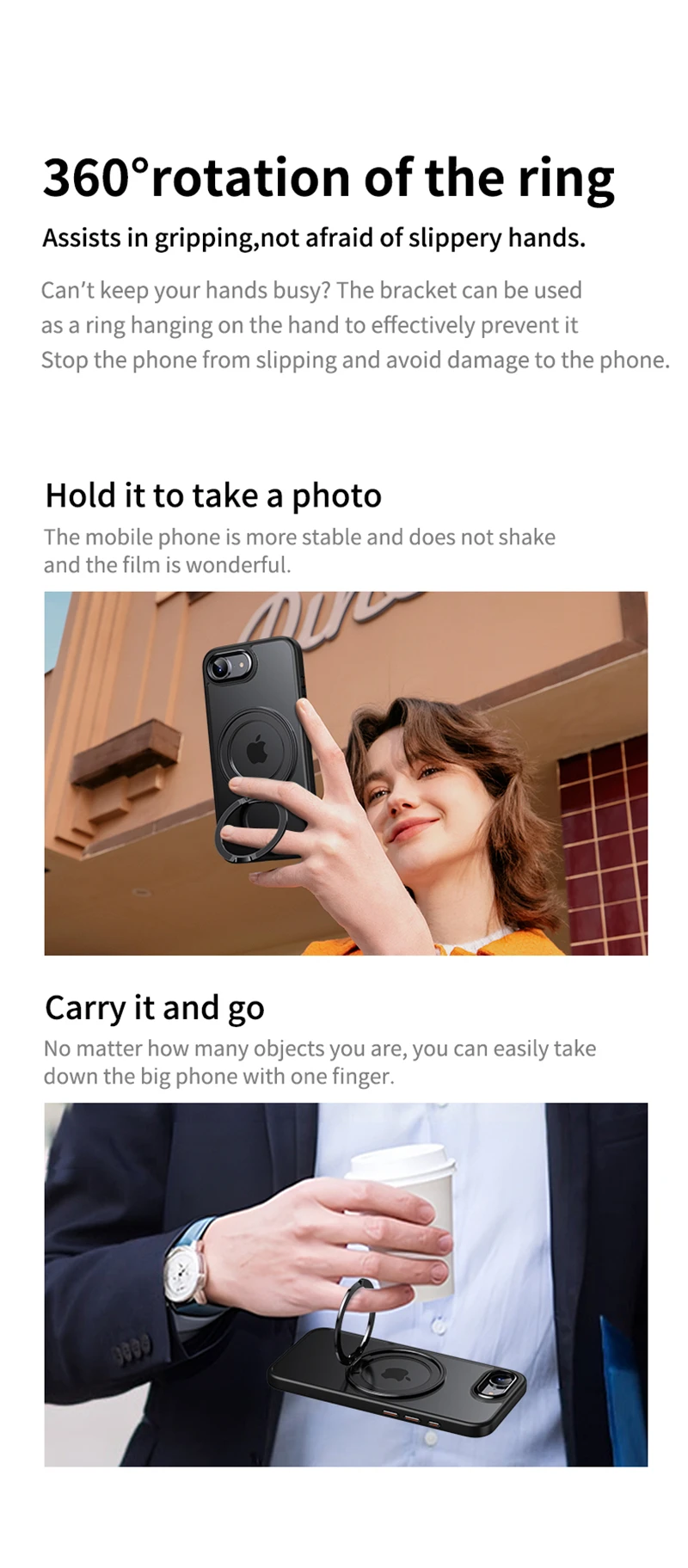 KEYSION Stoßfeste Transparente Hülle für MagSafe für iPhone 17e 16e 360 ° Magnetischer Ringständer Kabelloses Laden Matt Transparente Hülle – Detail 6