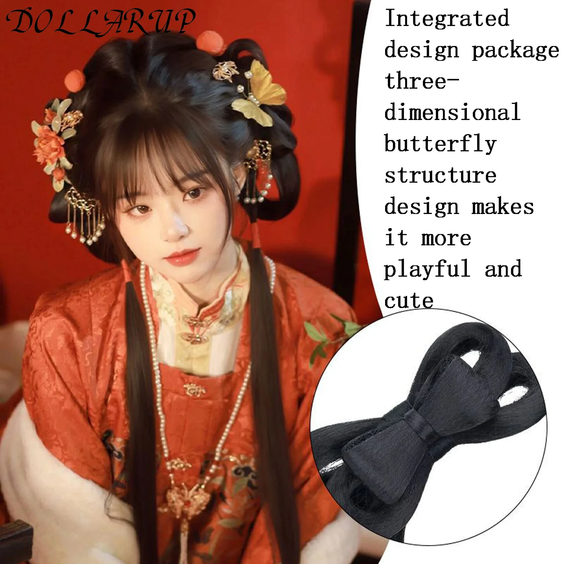 JKL 합성 한복 가발 헤어밴드 앤티크 보우 번 초보자용 일상 송나라 및 명나라 의상 스타일 번