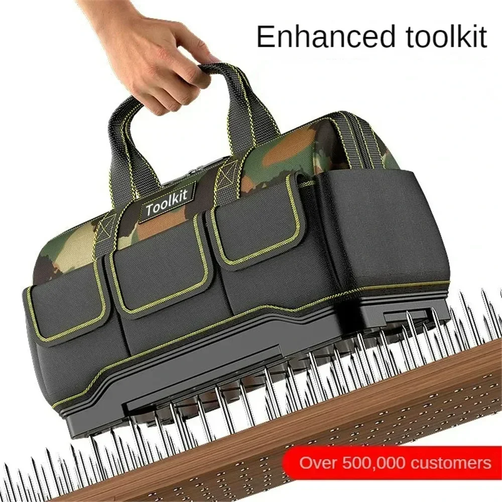 

Camouflage Tool Bag with Waterproof Plastic Bottom Shoulder Strap Multiple Pockets Tool Pounch Electrician Tool Storage Bag
