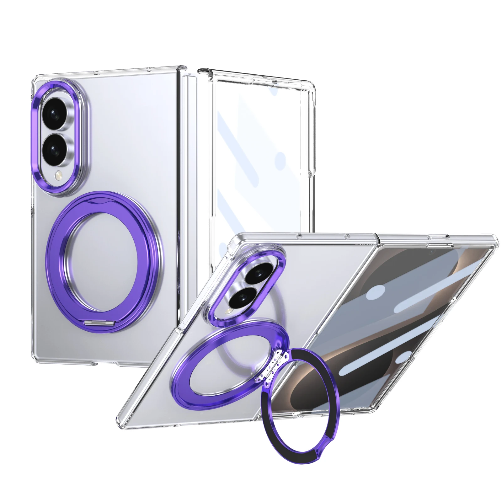 Ice Feel Double-Sided Magnetic Clear Case with 360° Swivel Alloy Bracket