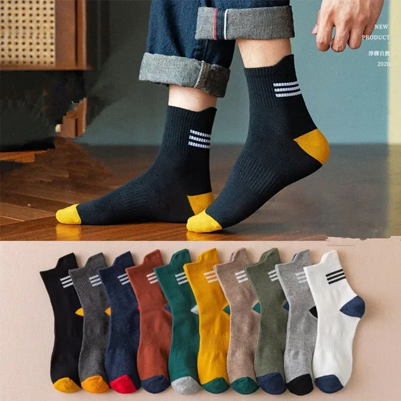 

Носки мужские хлопковые дышащие до середины икры, повседневные спортивные, для баскетбола, бега, велоспорта, амортизирующие пот, черные, белые, на лето