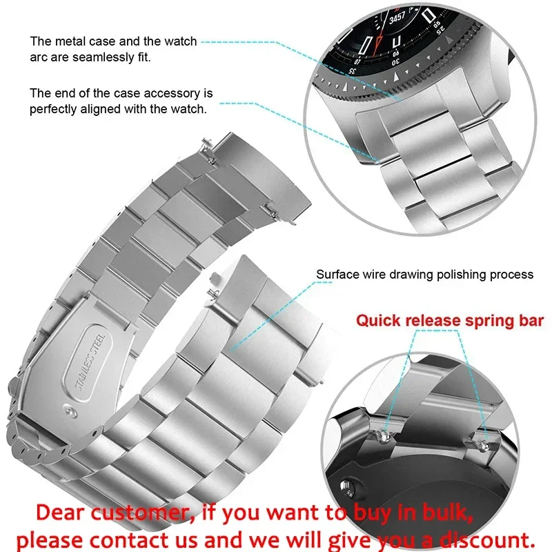 Premium Stainless Steel Watch Strap, 20mm/22mm, Metal Band