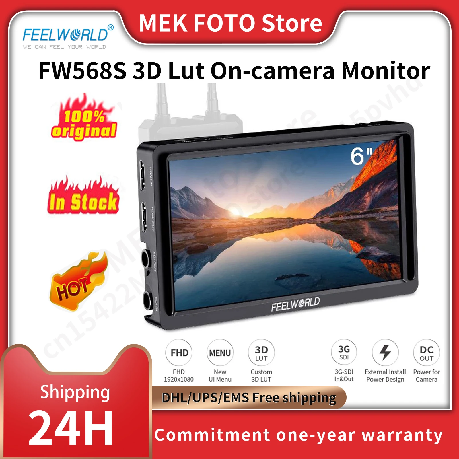 DSLR Field Monitor FEELWORLD FW568S 6" Inch 1920x1080 3D Lut On-camera Filed Monitor with F970 External Power 3G-SDI 4K HDMI-Compatibled