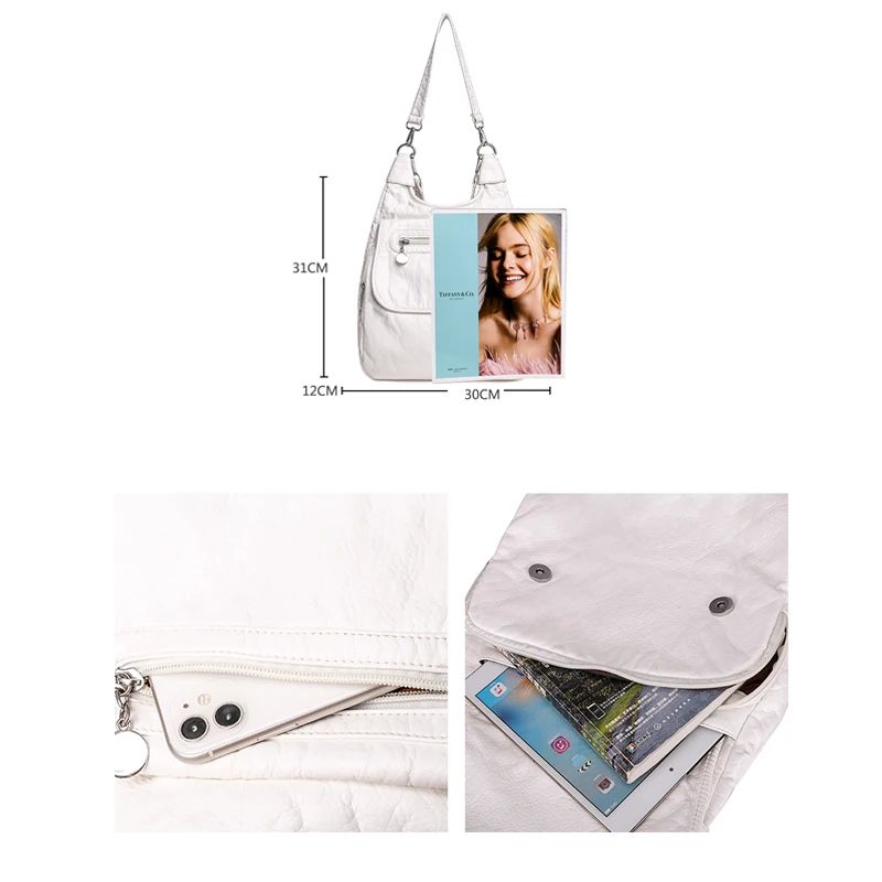 Multifunction White Backpacks Fashion Washed Soft PU Leather Anti-thief Backpack Large Capacity School Bag for Teenager Girls