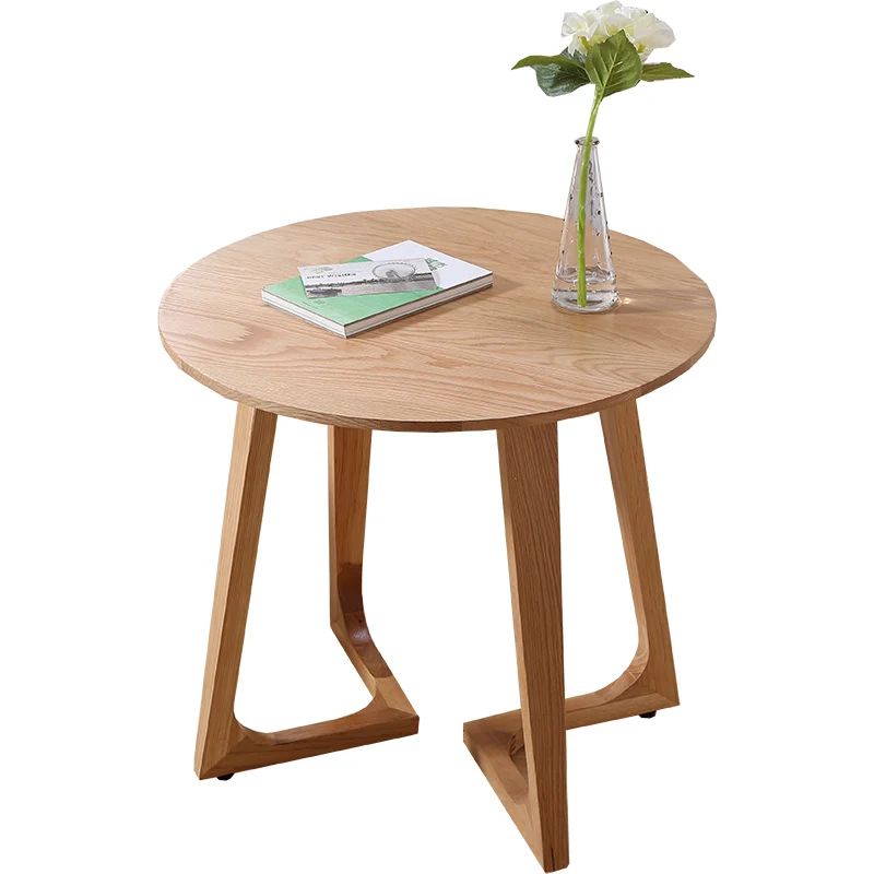 K-STAR Modern Simple Coffee Tables Full Solid Wood Round Table Pure Oak Balcony Movable Terrace Small Desk Creative