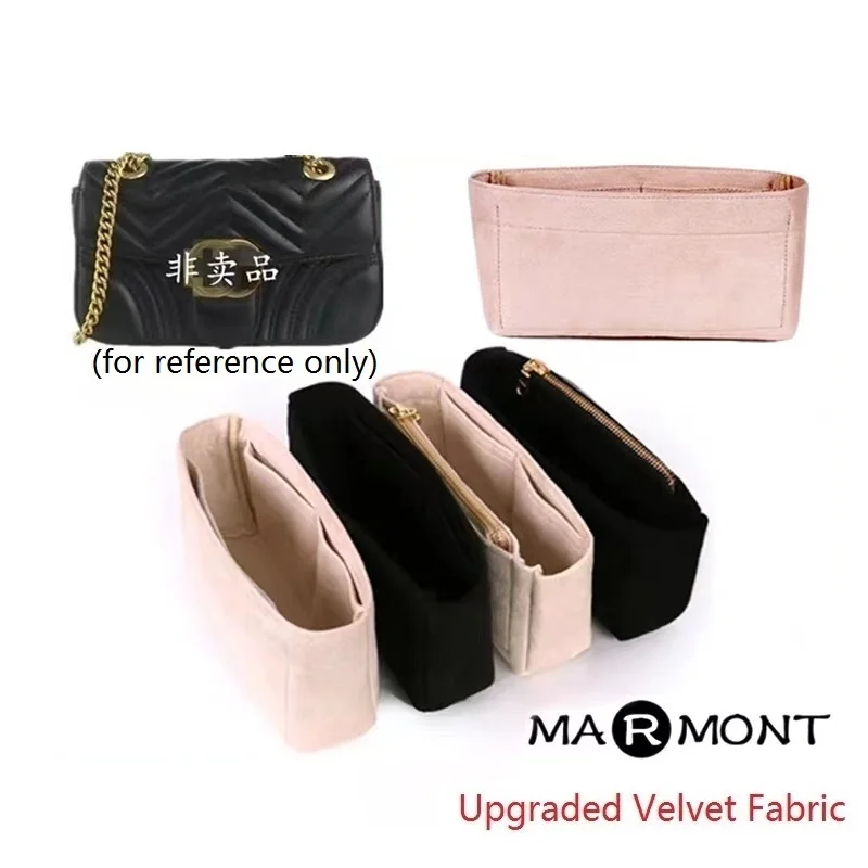 Velvet Fabric Inner Liner Fits For GG Marmont 22 26 31 Insert Makeup Handbag Organizer Travel Inner Purse Portable Cosmetic Bags