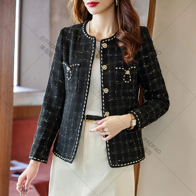 2024High End Collarless Tweed, Small Fragrant Style, Autumn, Luduo, Sweet Temperament, Versatile Single Row, Multi Mouth Coat