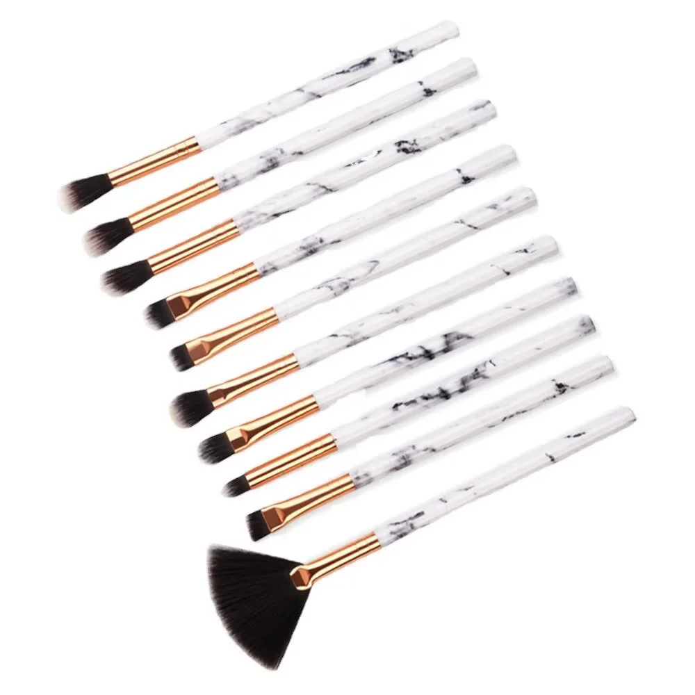 10PCS Multifunctional Marble Patterned Makeup Brushes Soft Skin Friendly Makeup Tools for Foundation Eyeshadow Blush Eye Makeup