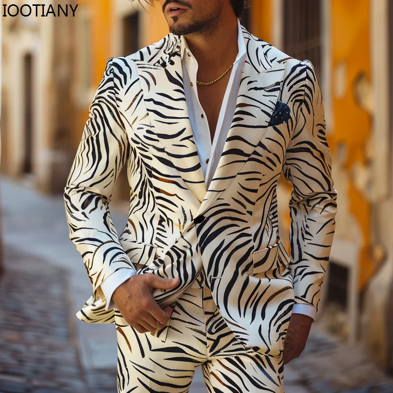 Men's Colorful Painting Suit British Jackets and Pants Nightclub Stage Performance Wedding Banquet Suit