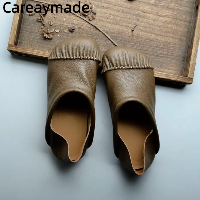 

Careaymade-Genuine Leather pure handmade Oversized women's shoes, Soft Sole Doll Head Flat Bottom Lazy Zapatos Grandma Shoes