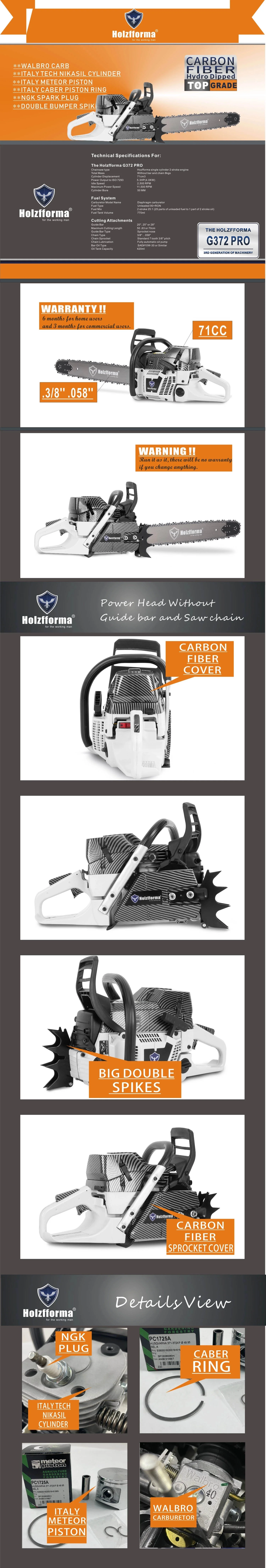 Description Picture 2 of itemFarmertec 71cc Holzfforma G372 PRO Top Grade Chainsaw Without Bar & Chain With Walbro Carburetor taly Tech Nikasil Cylinder